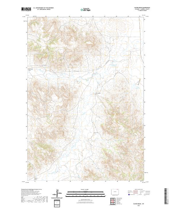 USGS US Topo 7.5-minute map for Oliver Draw WY 2021