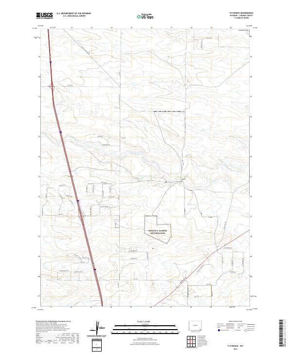 USGS US Topo 7.5-minute map for P O Ranch WY 2021