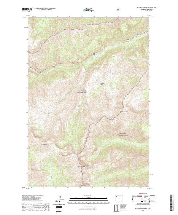 USGS US Topo 7.5-minute map for Plenty Coups Peak WY 2021