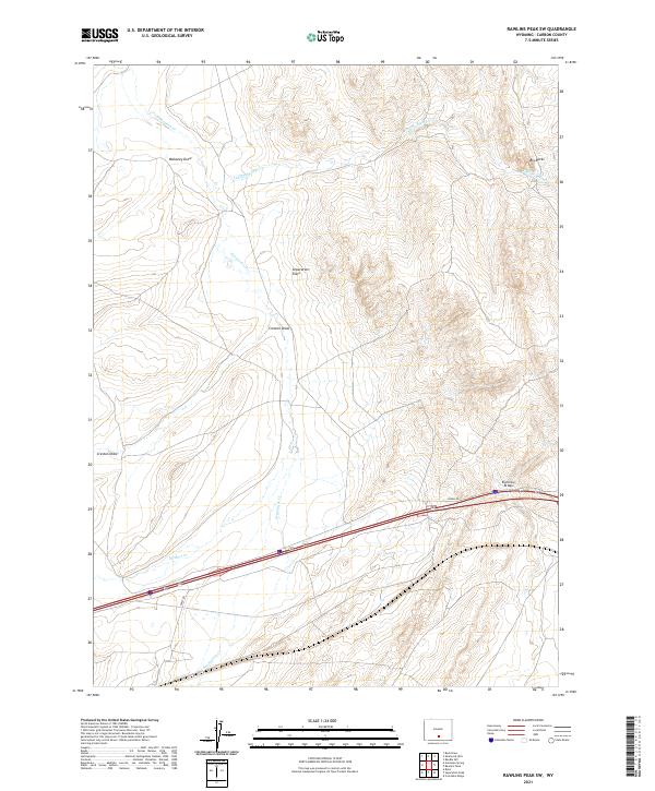 USGS US Topo 7.5-minute map for Rawlins Peak SW WY 2021