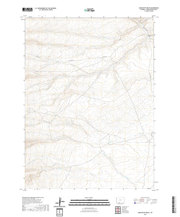 USGS US Topo 7.5-minute map for Sand Butte Rim SE WY 2021