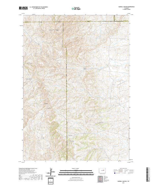 USGS US Topo 7.5-minute map for Sawmill Canyon WY 2021