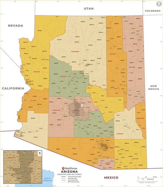 Arizona Zip Code Map with Counties – American Map Store