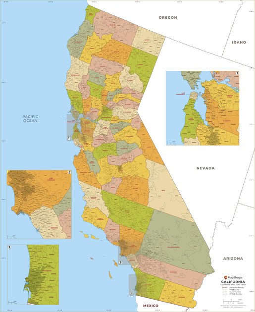 California Zip Code Map with Counties – American Map Store