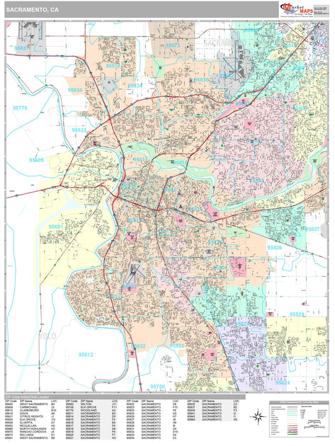 Premium Style Wall Map of Sacramento, CA by Market Maps – American Map ...