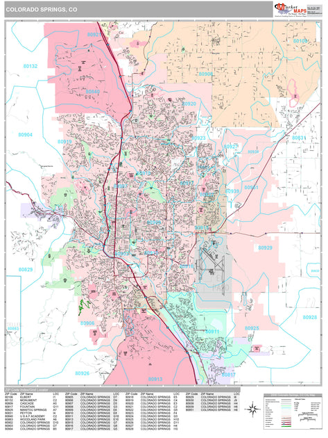 Premium Style Wall Map of Colorado Springs, CO by Market Maps ...