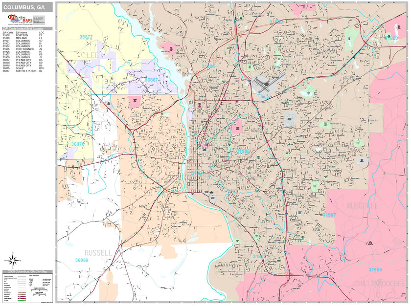 Premium Style Wall Map of Columbus, GA by Market Maps – American Map Store