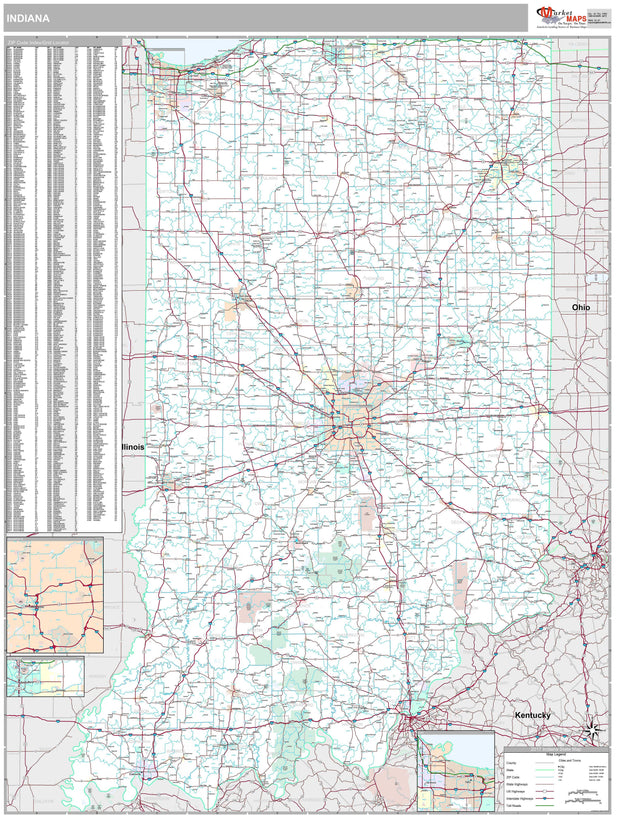 Premium Style Wall Map of Indiana by Market Maps – American Map Store
