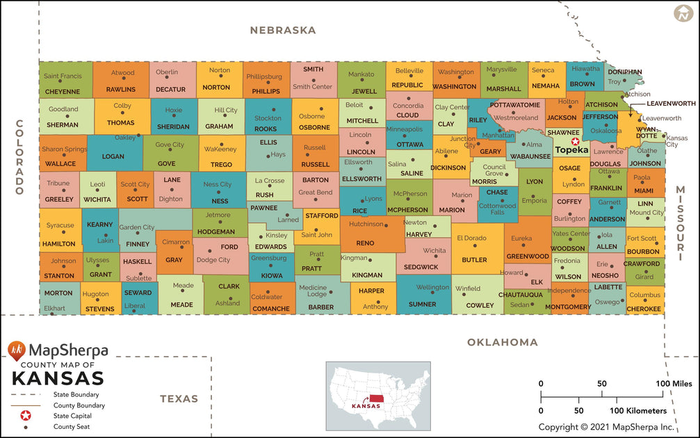 Kansas County Wall Map – American Map Store