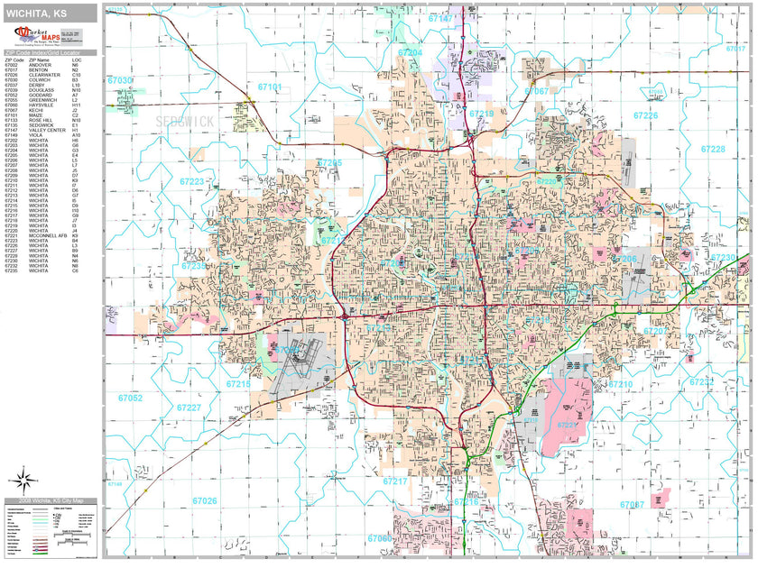 Premium Style Wall Map of Wichita, KS by Market Maps – American Map Store