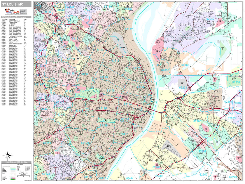 Premium Style Wall Map of St. Louis, MO. by Market Maps – American Map ...