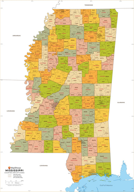 Mississippi Zip Code Map with Counties – American Map Store