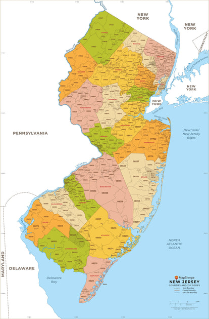 New Jersey Zip Code Map with Counties – American Map Store