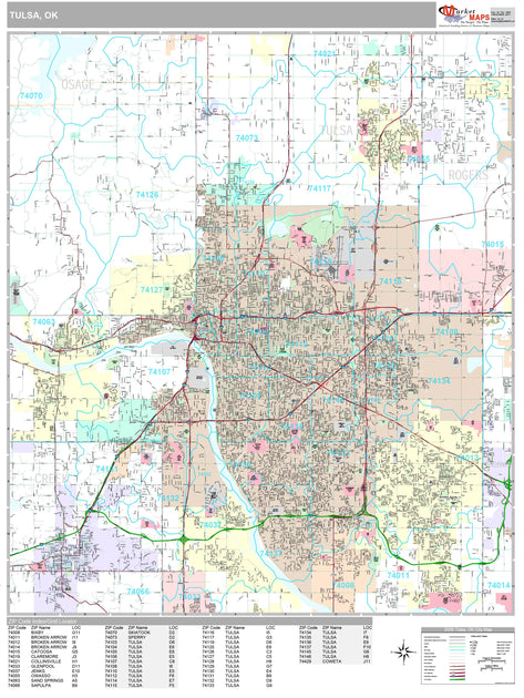 Premium Style Wall Map of Tulsa, OK by Market Maps – American Map Store