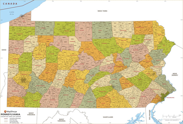 Pennsylvania Zip Code Map With Counties American Map Store 7552