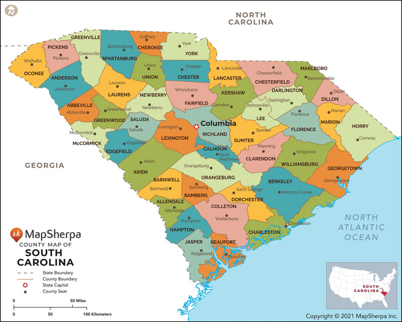 South Carolina County Map – American Map Store