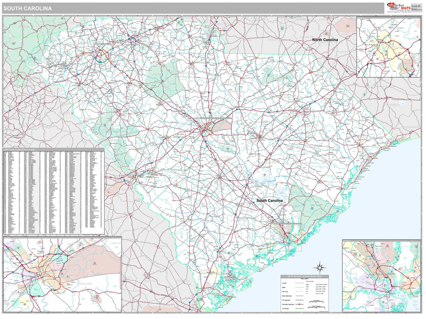 Premium Style Wall Map of South Carolina by Market Maps – American Map ...