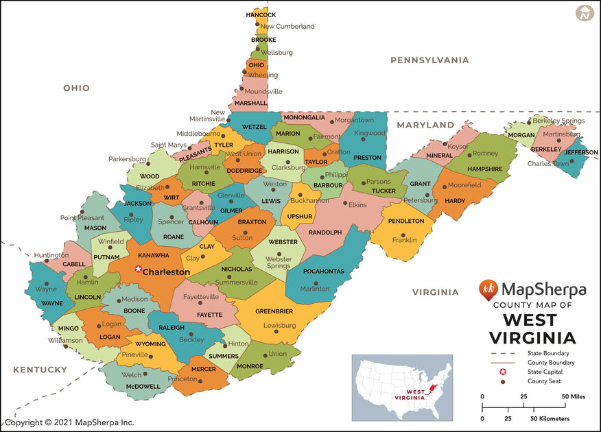 West Virginia County Map – American Map Store